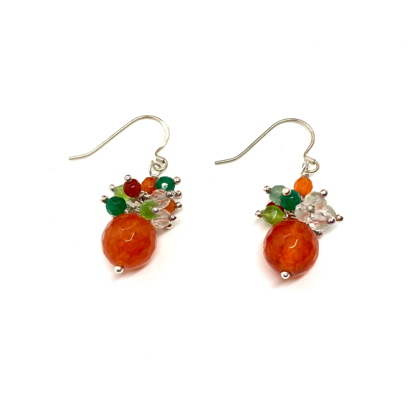 Boucles d'oreilles en cornaline orange naturelle avec cornalines, péridots, agates, quartz de cristal de roche et grappe de jade, cadeaux pour elle, boucles d'oreilles en pierres précieuses