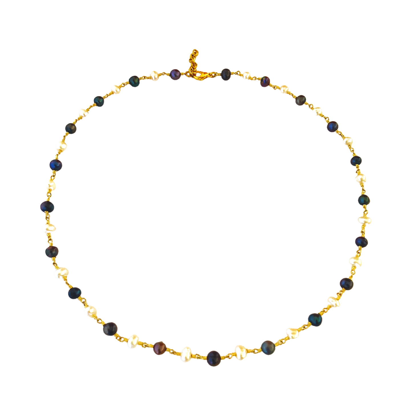 Perla - Delicate perle naturali bianche e blu e collana d'oro, regalo da damigella d'onore