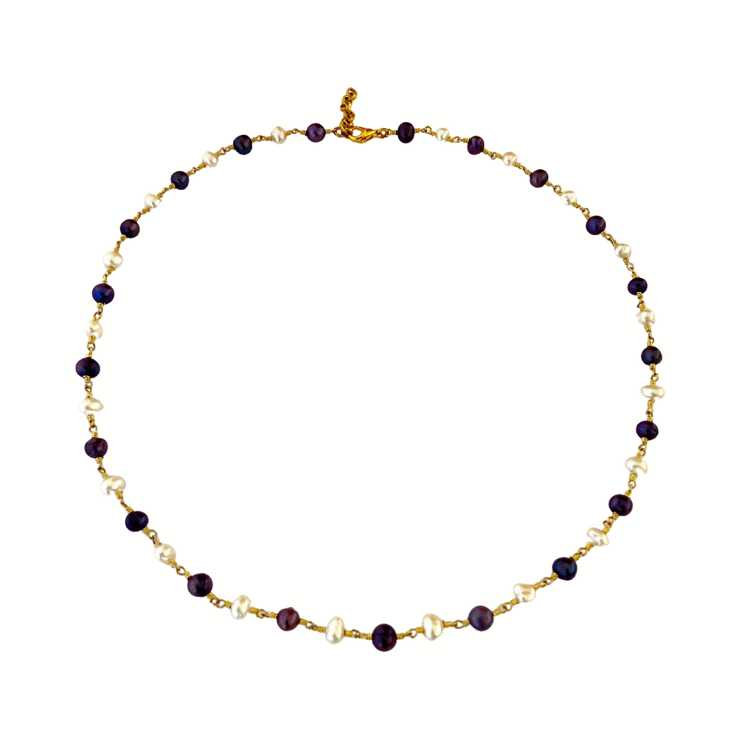 Perla - Delicate perle naturali bianche e blu e collana d'oro, regalo da damigella d'onore