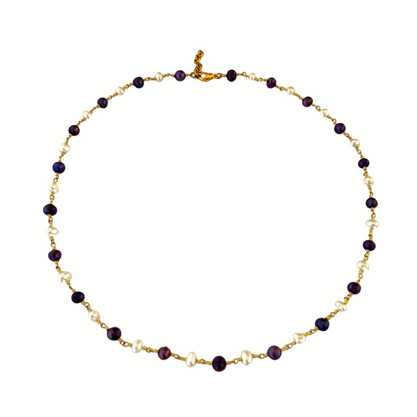 Perle - Zierliche natürliche weiße und blaue Perlen und goldene Halskette, Brautjungferngeschenk