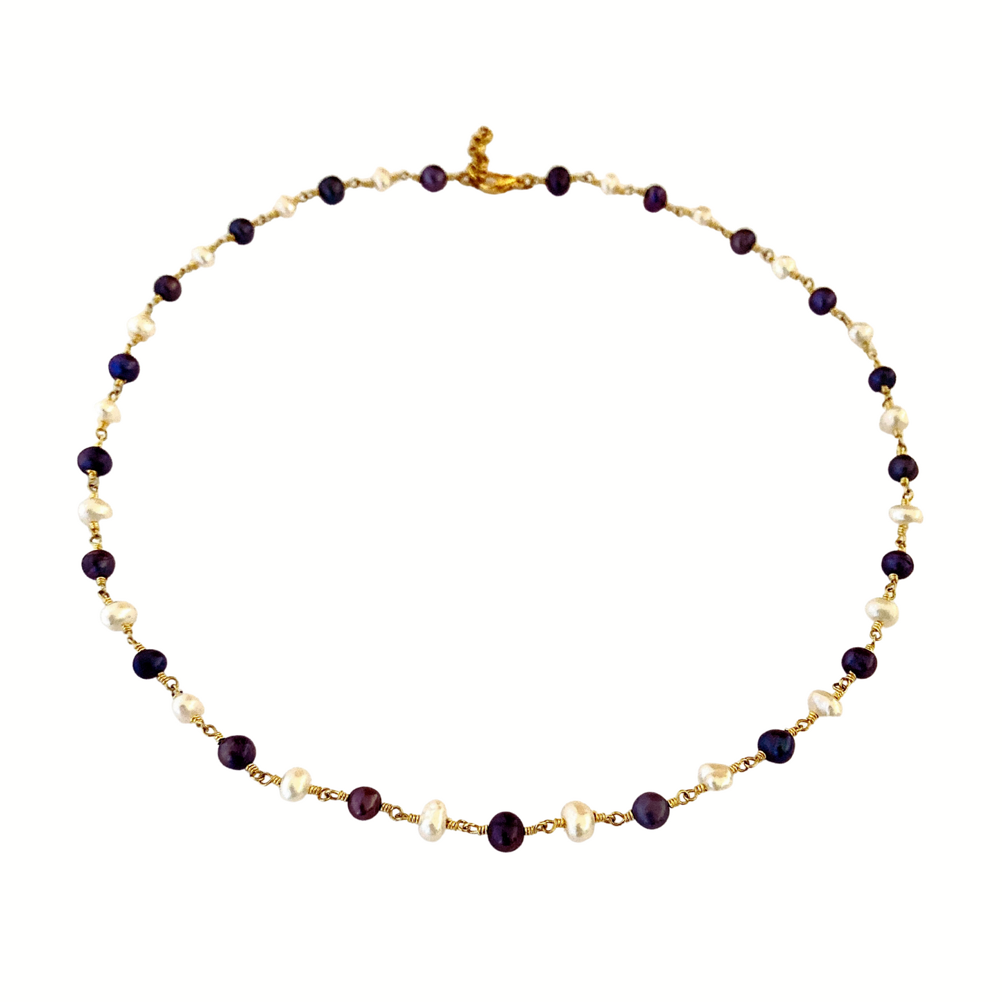 Perla - Delicate perle naturali bianche e blu e collana d'oro, regalo da damigella d'onore