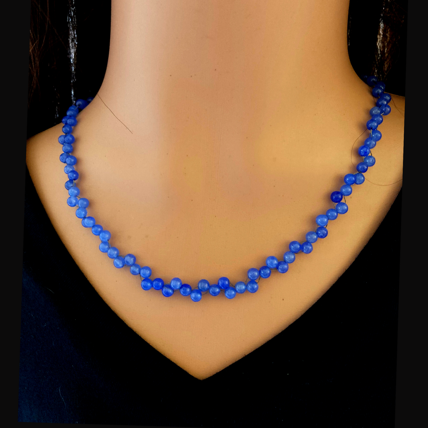 Agata di pizzo blu - Collana a strati di agata blu naturale delicata con un tocco