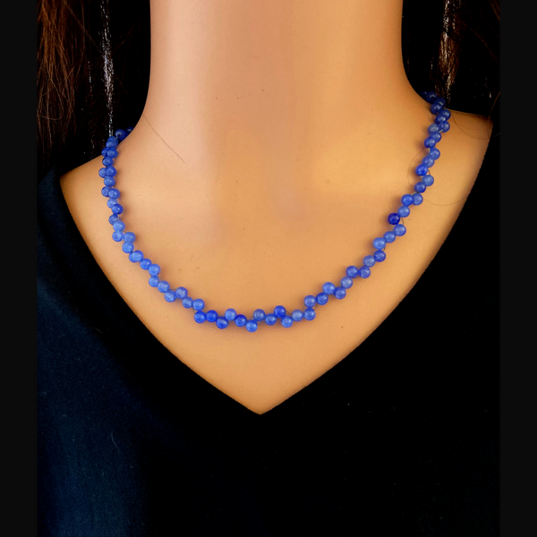 Blue lace agate - Dainty natural blue agate layering necklace with a twist