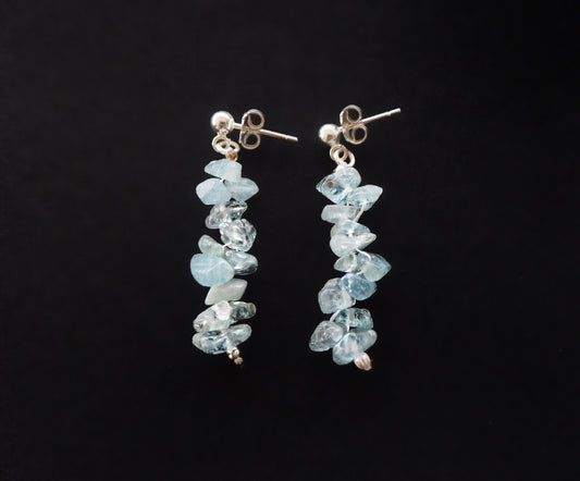 Puces d'aigue-marine et boucles d'oreilles en argent