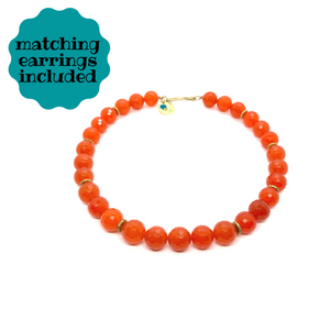 Natural orange, vivid carnelian necklace set, healing crystal necklace, gifts for her, Virgo birthstone