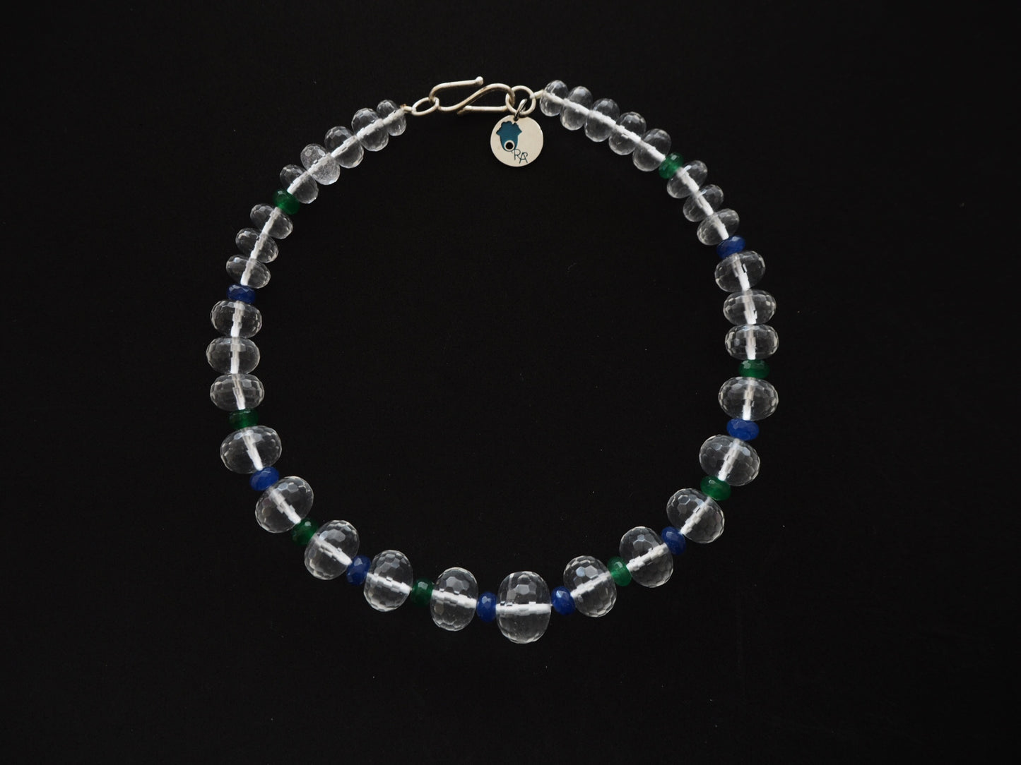 Collana di quarzo cristallo di rocca e giada blu e verde