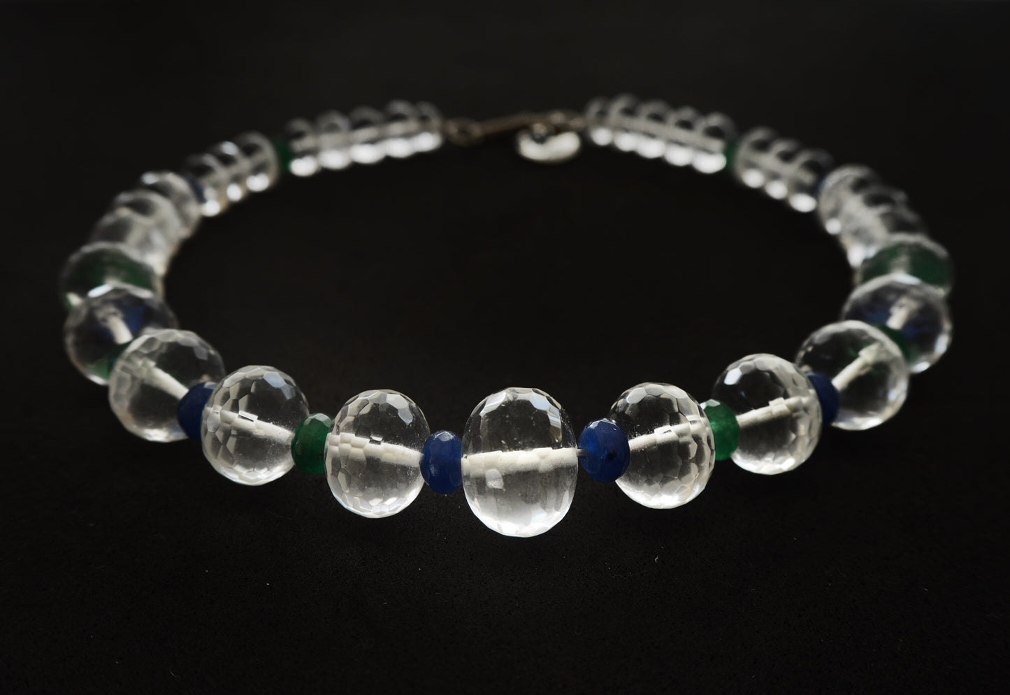 Collana di quarzo cristallo di rocca e giada blu e verde