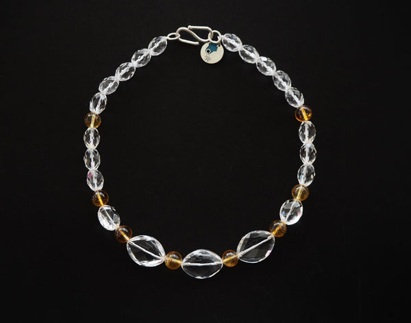 Collier de quartz en cristal de roche, quartz en cristal de roche clair et jaunâtre, collier unique en son genre