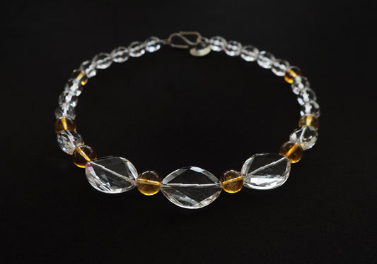 Collier de quartz en cristal de roche, quartz en cristal de roche clair et jaunâtre, collier unique en son genre