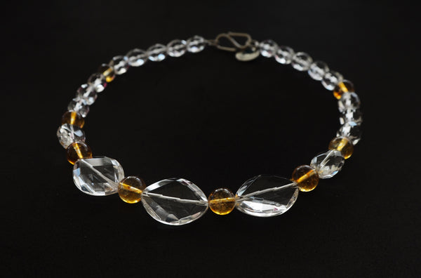 Collier de quartz en cristal de roche, quartz en cristal de roche clair et jaunâtre, collier unique en son genre