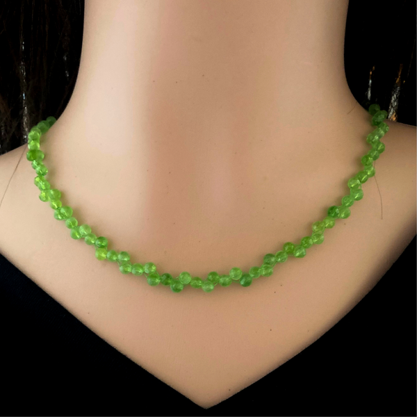 Genuine Peridot necklace with a twist, green gemstone necklace, August birthstone, 16th, 30th and 60th anniversary, SS green color trend