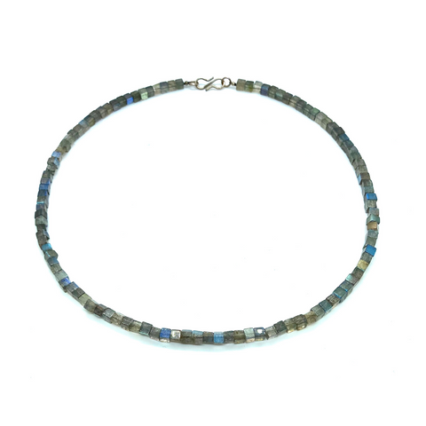 Dainty natural labradorite cube beads necklace