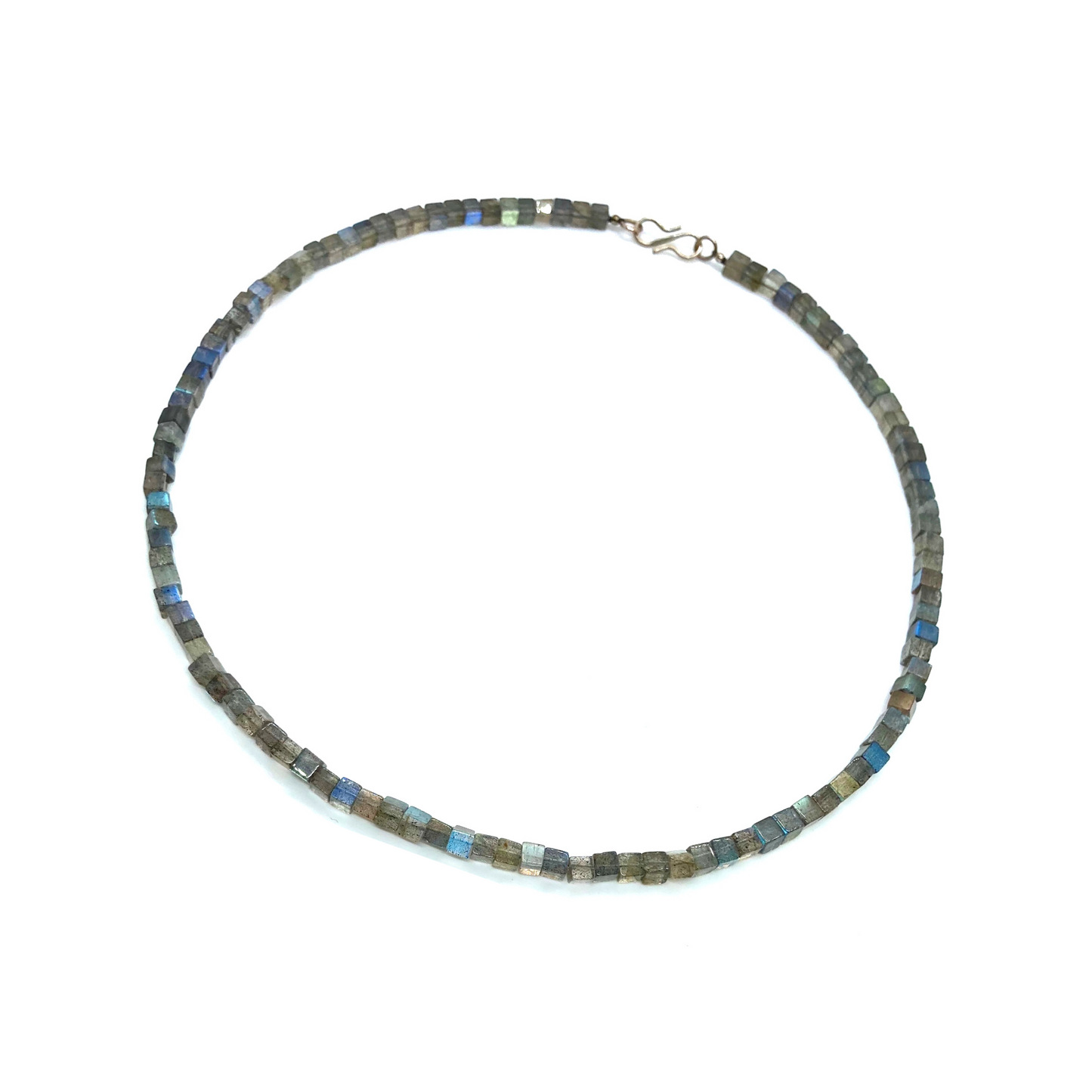 Dainty natural labradorite cube beads necklace