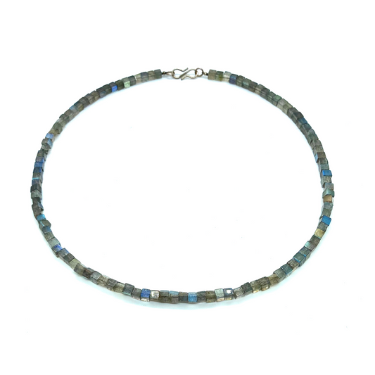 Dainty natural labradorite cube beads necklace