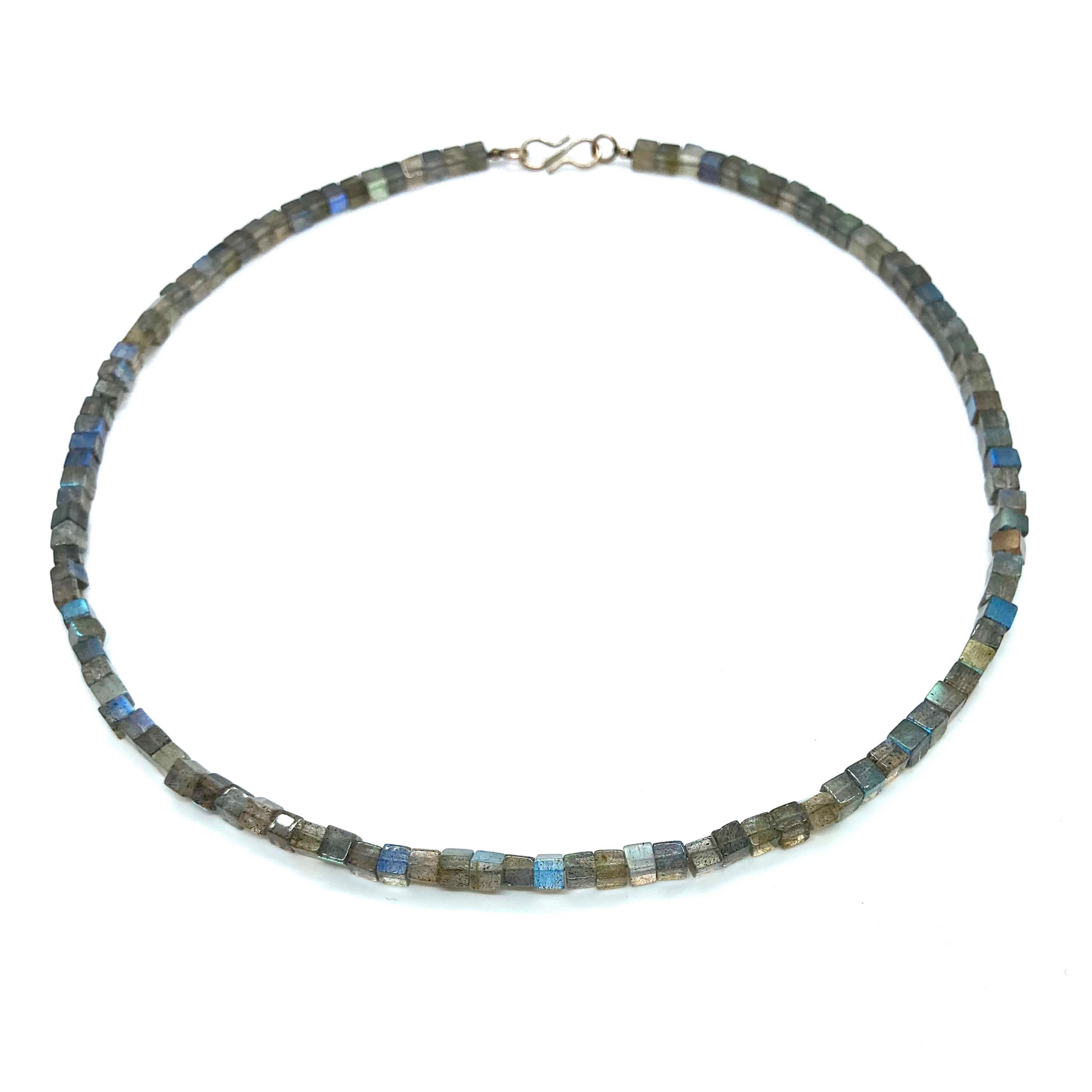 Dainty natural labradorite cube beads necklace