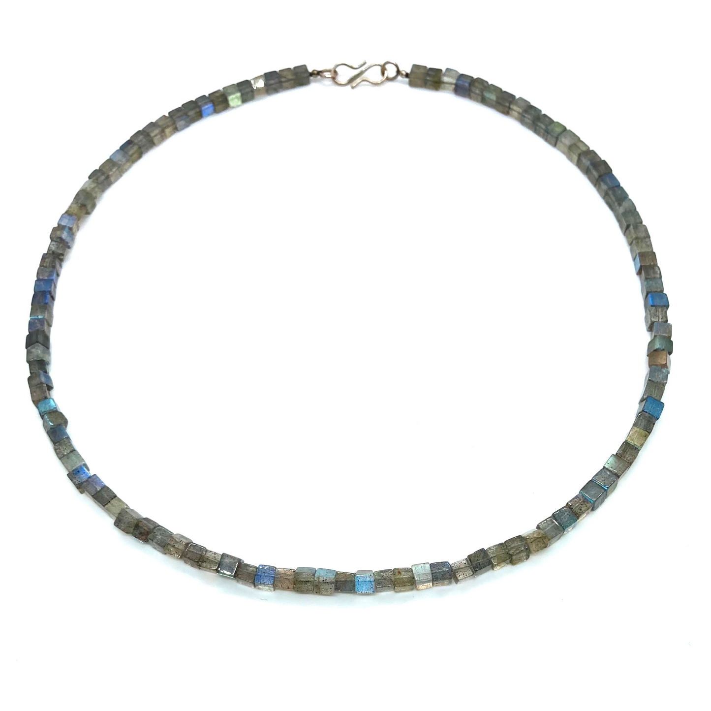 Dainty natural labradorite cube beads necklace