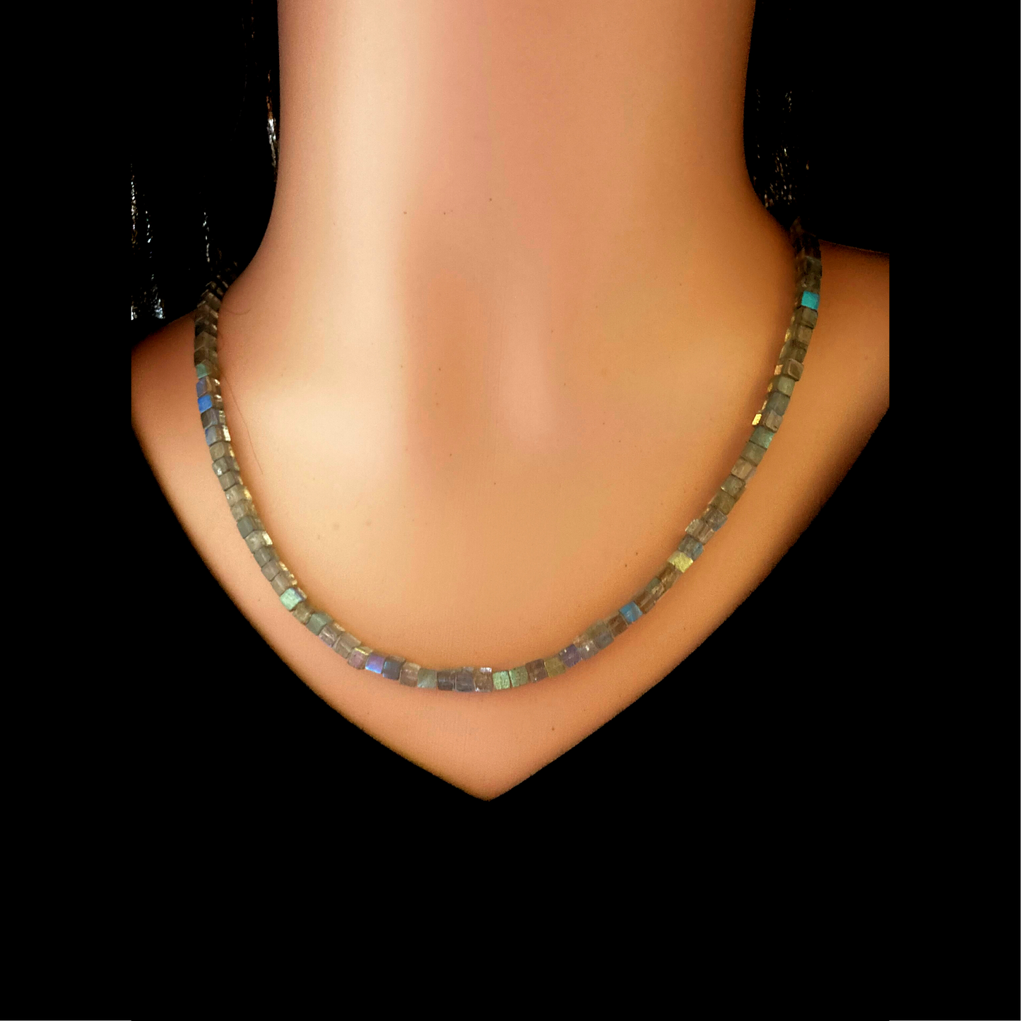 Dainty natural labradorite cube beads necklace