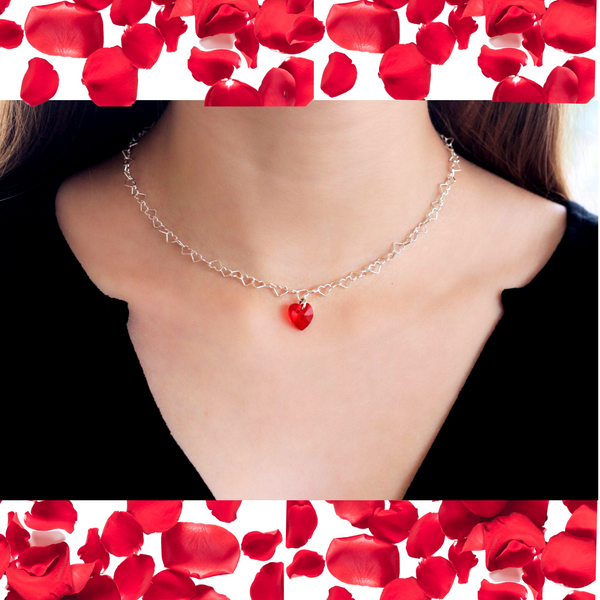 Sterlingsilber-Sweet-Heart-Kette mit Kristall-Herz-Halskette, „I love you, be my valentine“, Geschenke für sie, Liebeshalskette für Frauen