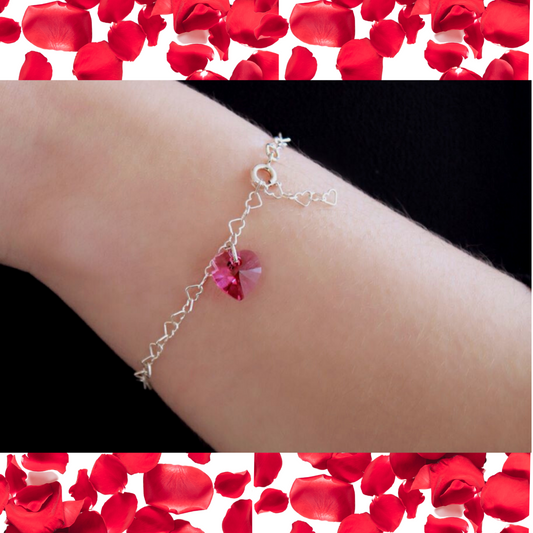 Cadena Sweet Heart de plata de ley con corazón de cristal Swarovski, pulsera de cadena de corazón de plata para mujer, regalos para ella, pulsera I love you