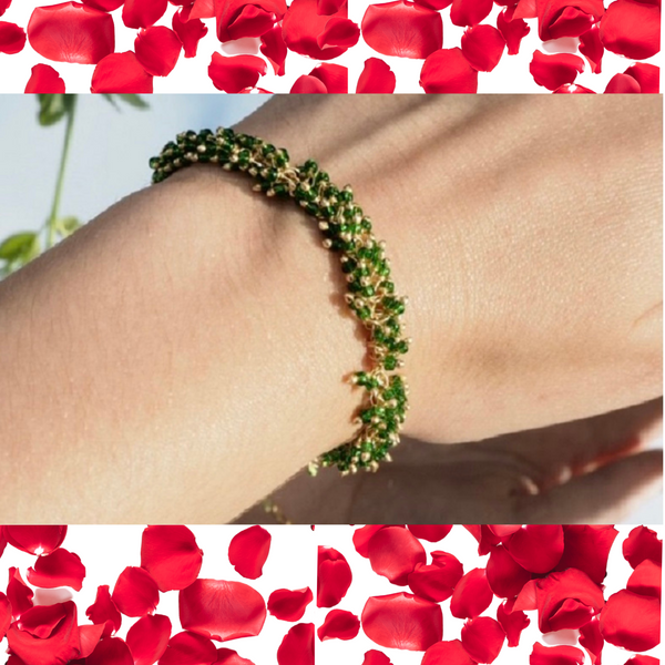 Bracelete minimalista verde esmeralda e ouro para mulheres, pulseira ajustável delicada de ouro, pulseira verde feminina, presentes para mulheres, braçadeira de ouro