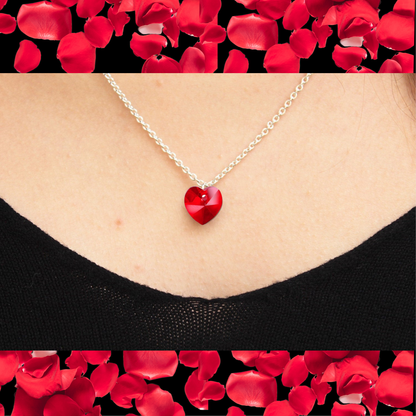 Catena d'argento cuore di cristallo Swarovsky, San Valentino, regalo d'amore, fidanzata, l'amore è nell'aria, il regalo perfetto per lei, cuore di cristallo