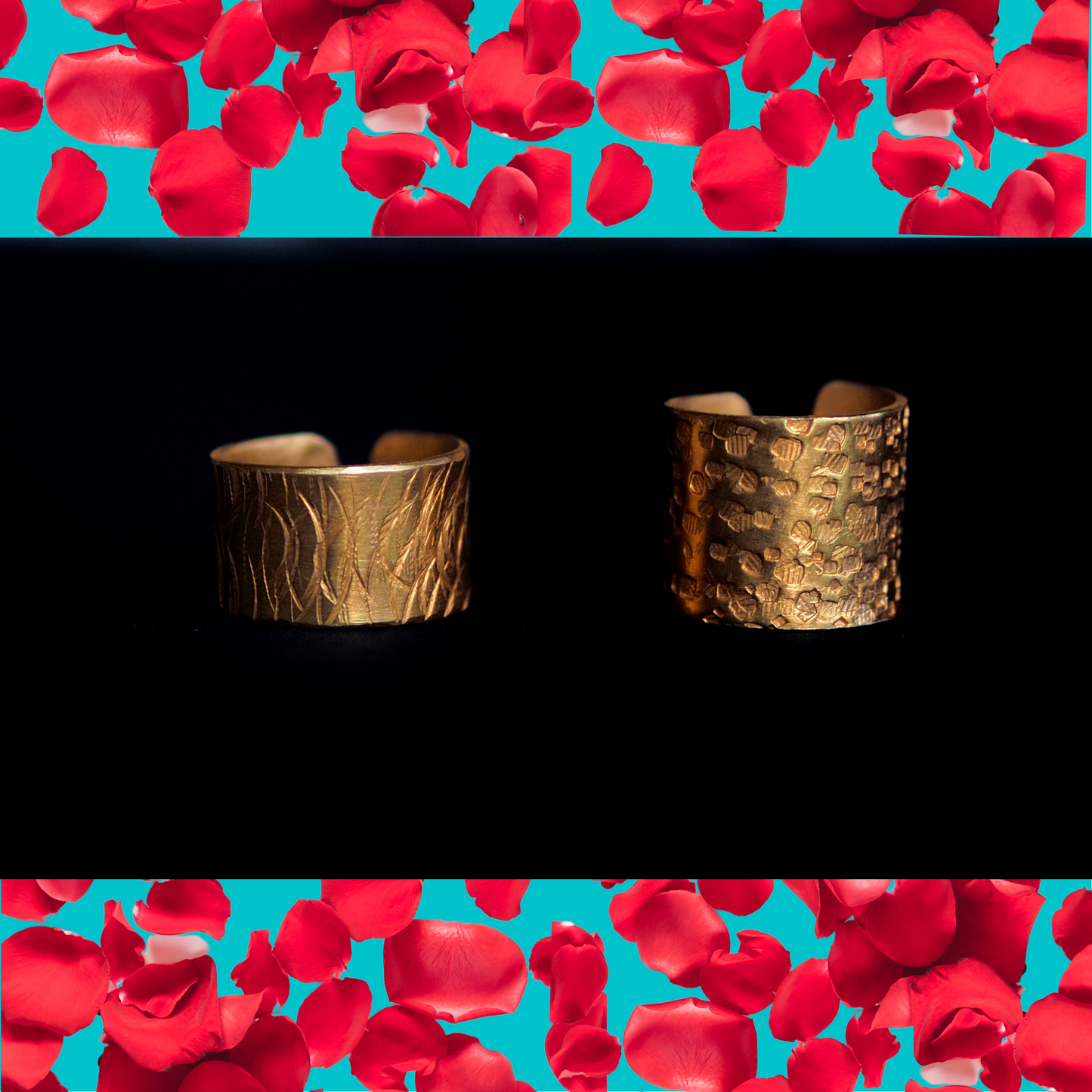 Collezione Textures - Anello a fascia XL in oro rosa/oro rosa/argento/canna di fucile regolabile personalizzato fatto a mano
