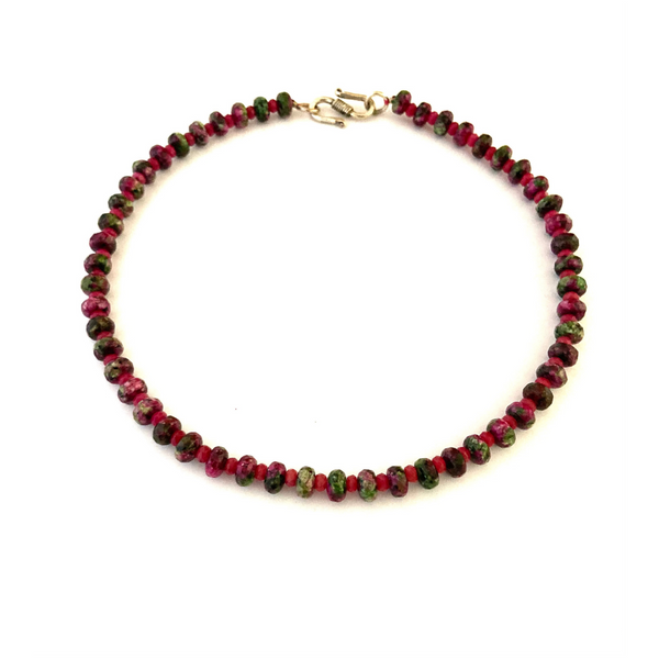 Véritable rubis en zoisite et collier de rondelles de jade rose, bijoux en rubis brut, cadeaux pour elle, collier de pierre de naissance
