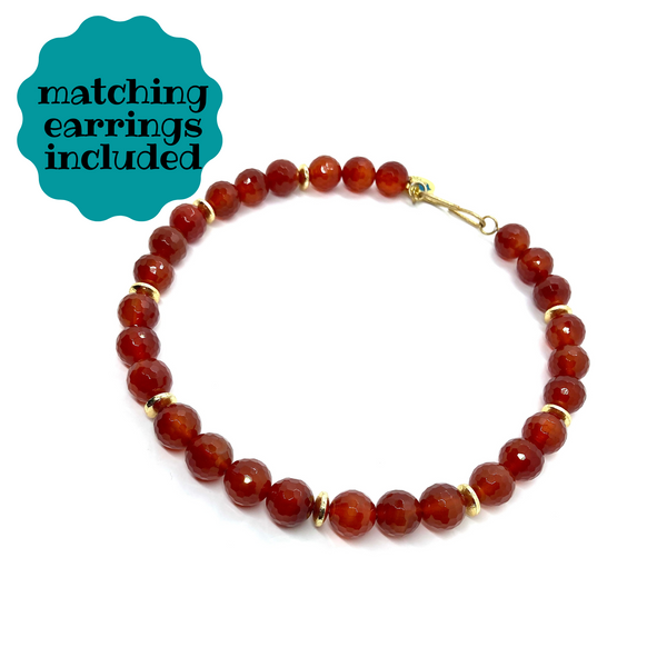 Natural orange caramel carnelian necklace set, healing crystal necklace, gifts for her, Virgo birthstone
