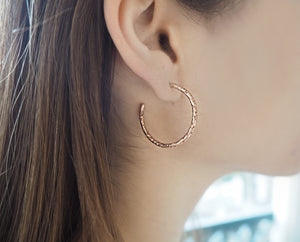 Textures collection - handmade hammered thin creole earrings