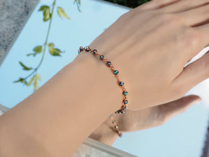 Ematite - Delicato braccialetto di ematite arcobaleno, ematite reale regolabile e bracciale a catena in oro rosa, regali per lei, braccialetto da donna, gioielli minimalisti