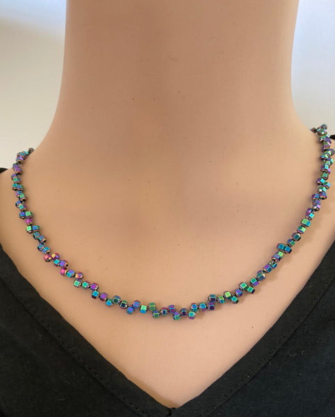 Zierliche echte mehrfarbige Hämatit-Halskette, perfektes Geschenk für sie, Passion Twist, Regenbogen-Edelstein