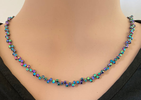 Dainty genuine multicolored hematite necklace, perfect gift for her, passion twist, rainbow gem