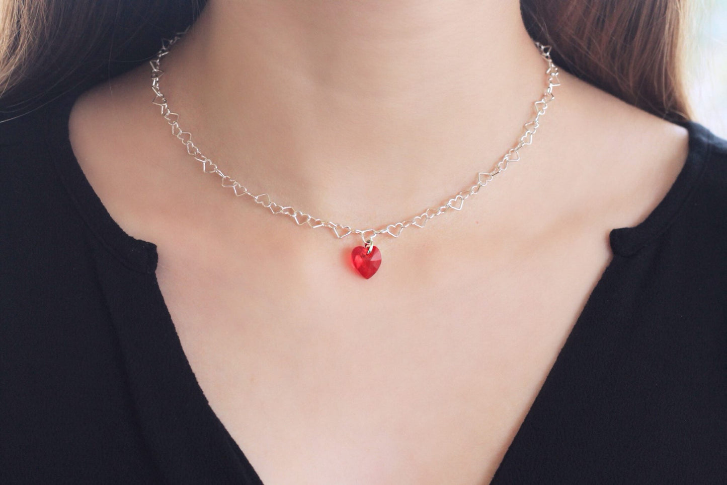 Sterlingsilber-Sweet-Heart-Kette mit Kristall-Herz-Halskette, „I love you, be my valentine“, Geschenke für sie, Liebeshalskette für Frauen