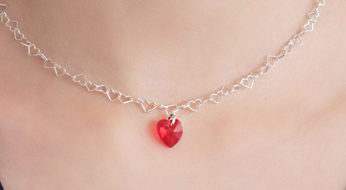 Sterlingsilber-Sweet-Heart-Kette mit Kristall-Herz-Halskette, „I love you, be my valentine“, Geschenke für sie, Liebeshalskette für Frauen