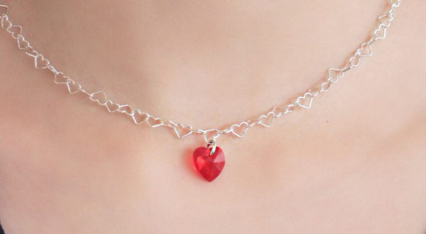 Cadena Sweet Heart de plata esterlina y collar de corazón de cristal Swarovsky, te amo, sé mi San Valentín, regalos para ella, collar de amor para mujeres