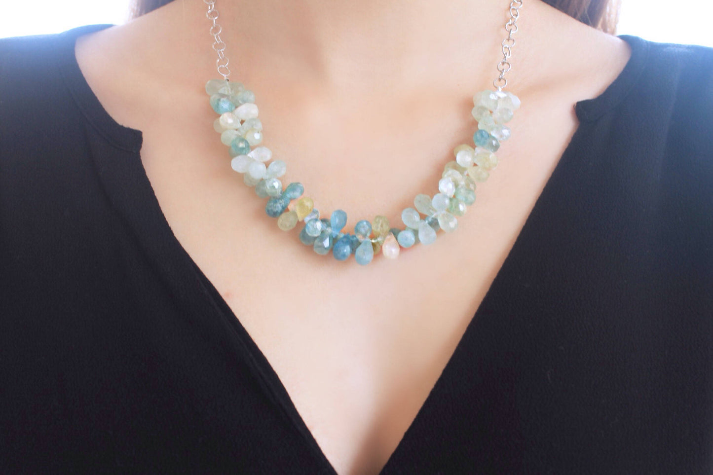 Briolette Aquamarine e colar de prata esterlina