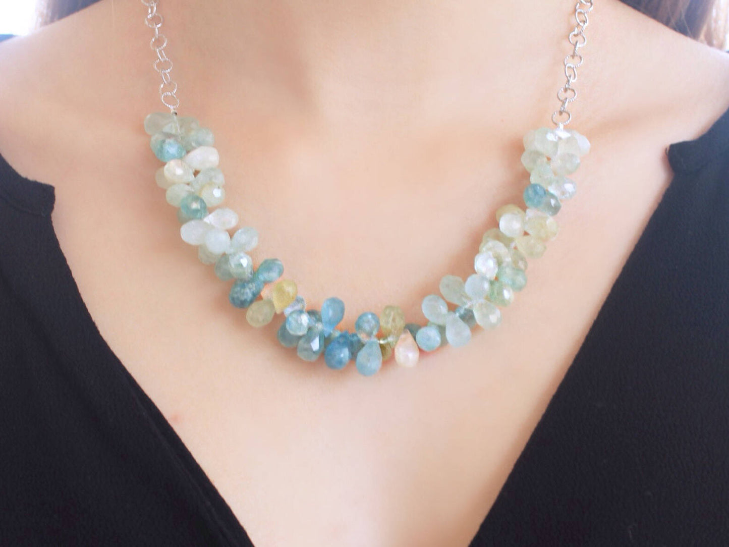 Briolette Aquamarine e colar de prata esterlina