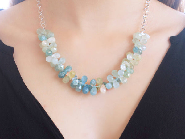Aquamarine briolette and sterling silver necklace
