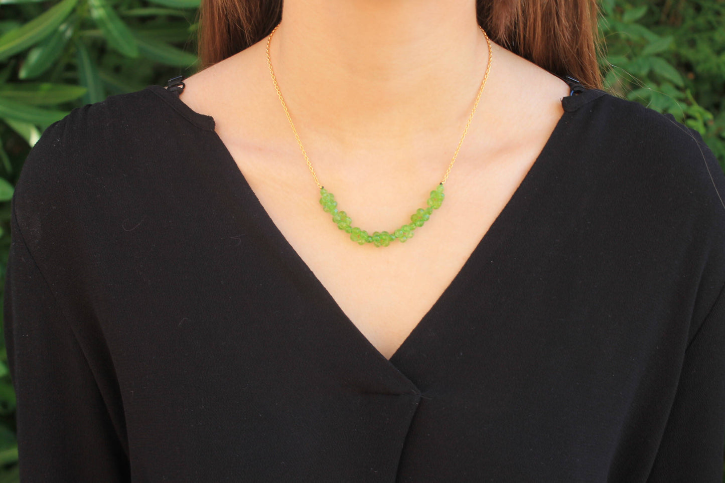 Peridot and silver chain necklace