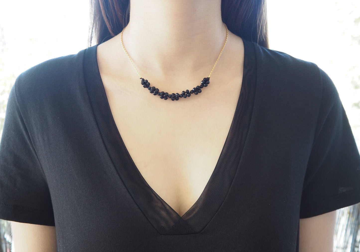 Onyx and silver chain necklace