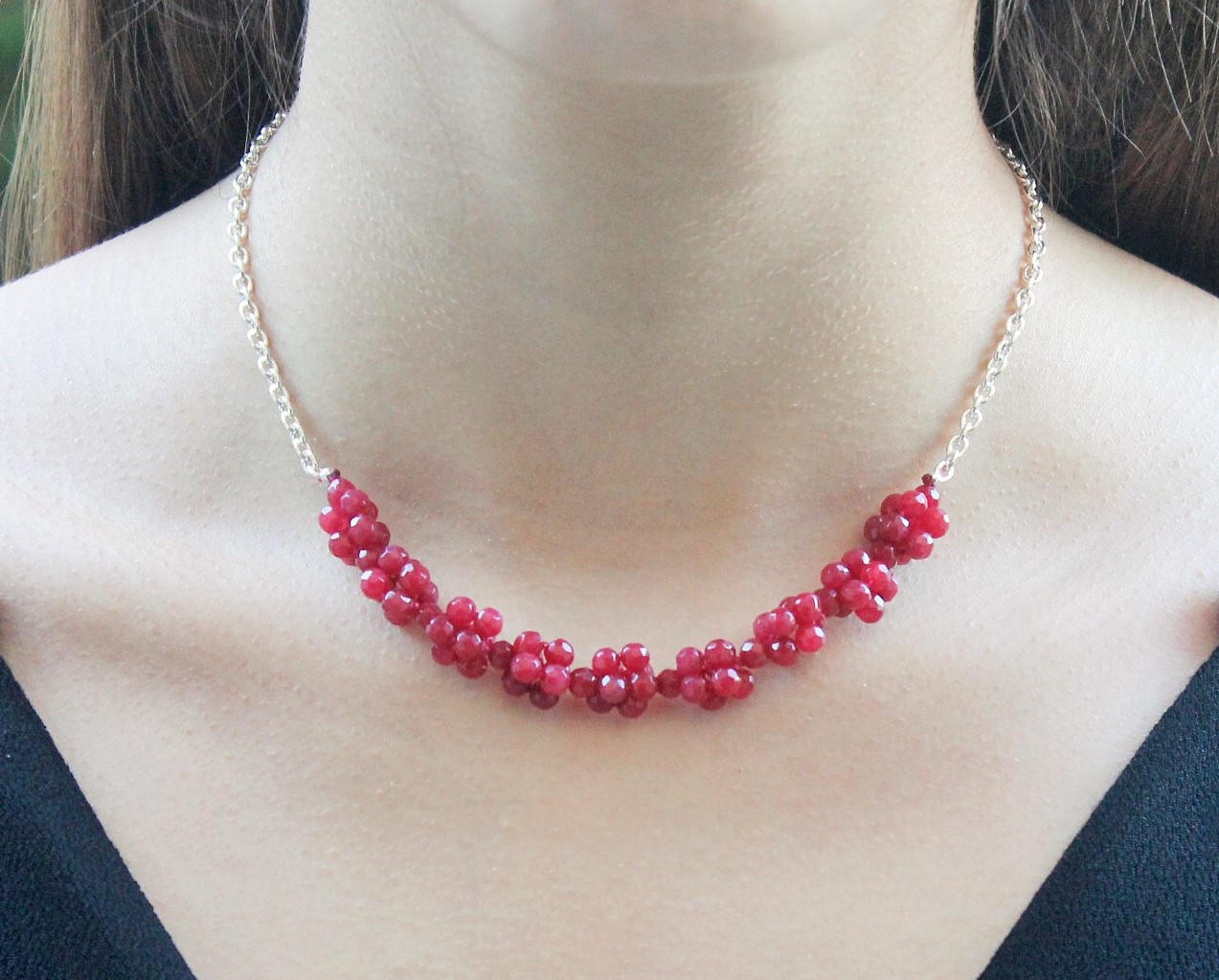 Ruby - Ruby and silver chain necklace