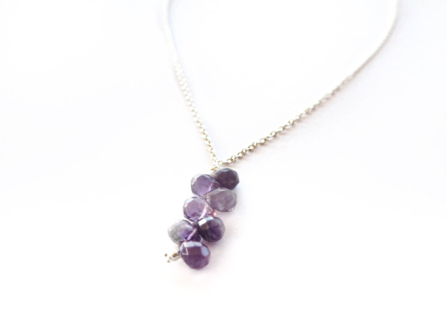 Amethyst-Quarz-Anhänger und Silberketten-Halskette, echte Amethyst-Brioletten, Februar-, Fische- und 6. Jubiläums-Edelstein, Geschenke für sie