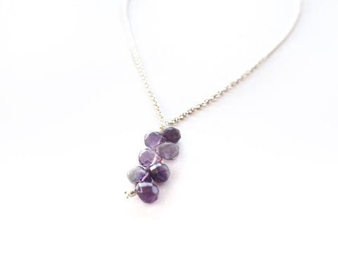 Amethyst quartz pendant and silver chain necklace,  real amethyst briolettes, February, Pisces and 6th anniversary gemstone, gifts for her
