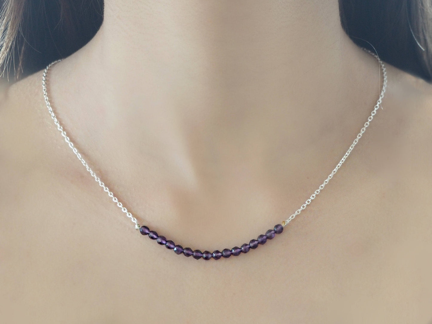 Amethyst quartz and  silver chain necklace