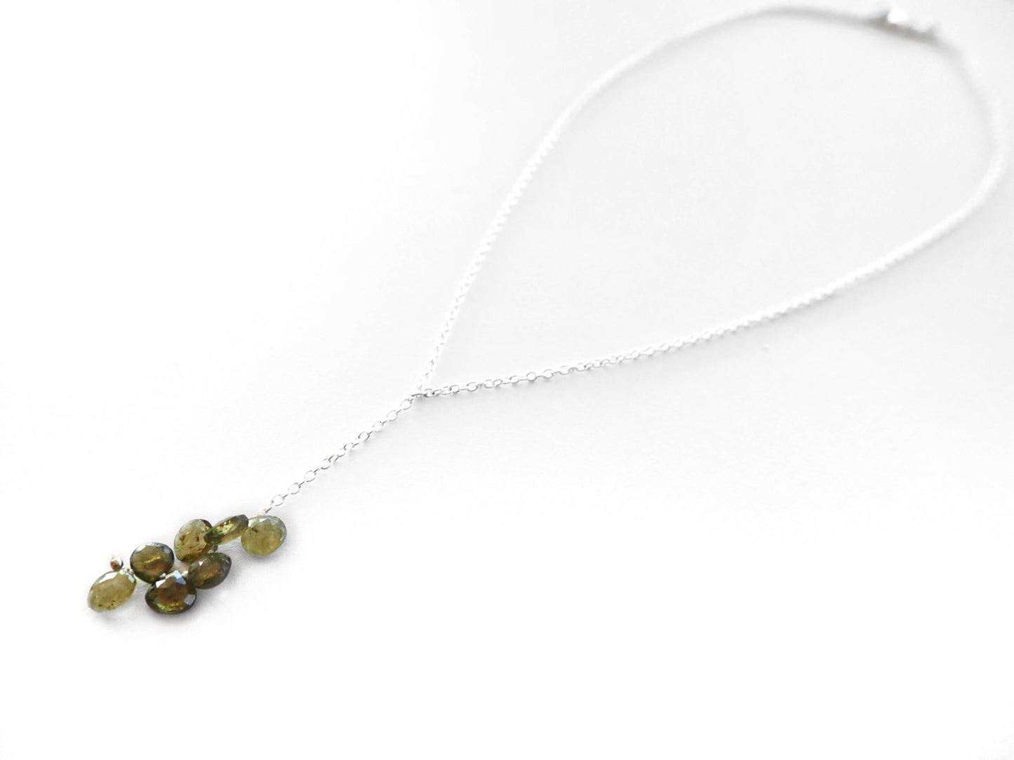 Garnet - Tsavorite garnet briolette pendant and silver chain necklace