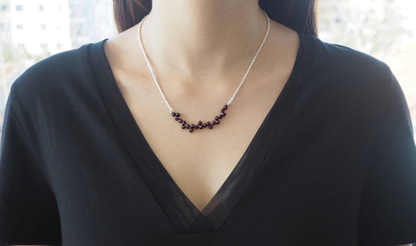 Garnet - Rhodolite garnet and silver chain necklace