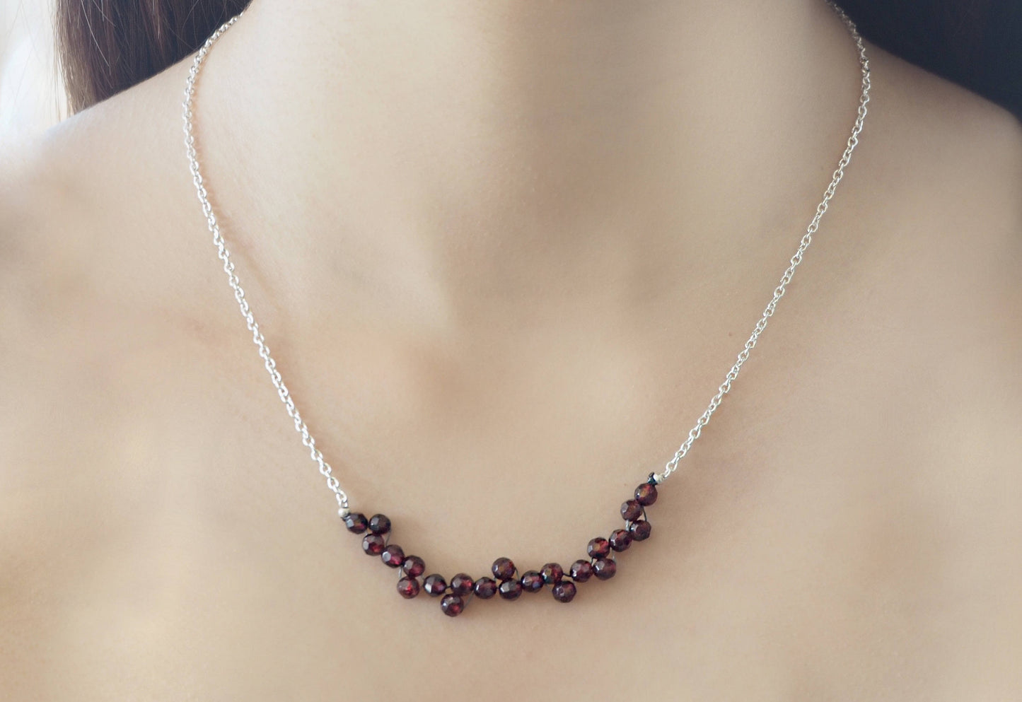 Grenat - Collier chaîne grenat rhodolite et argent