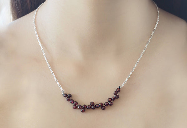 Garnet - Rhodolite garnet and silver chain necklace