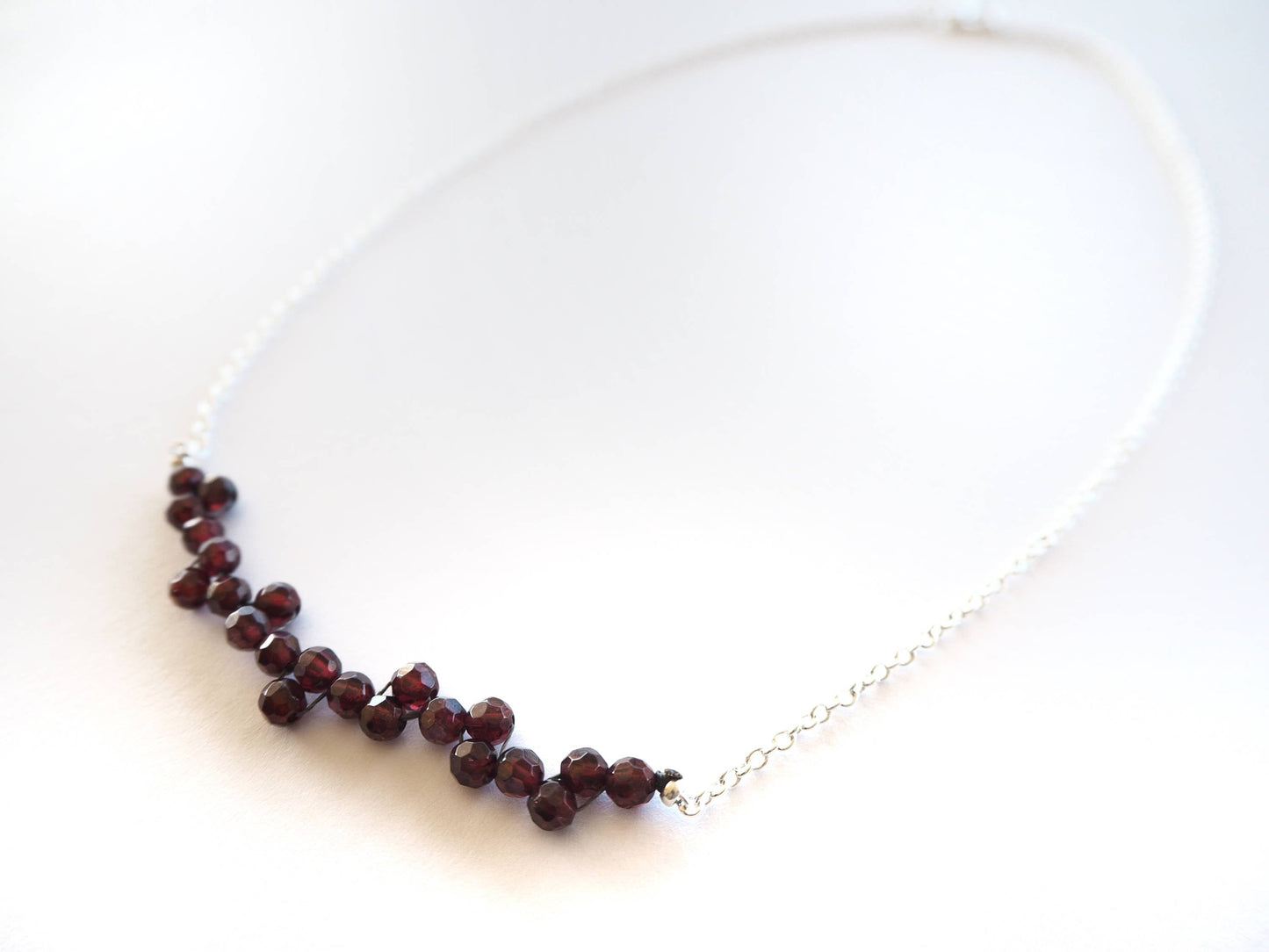 Garnet - Rhodolite garnet and silver chain necklace