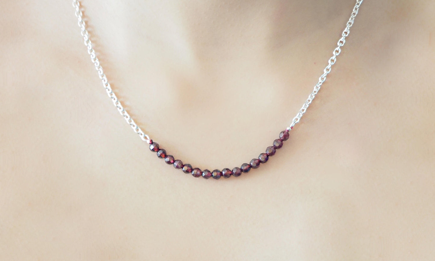 Grenat - Collier chaîne grenat rhodolite et argent